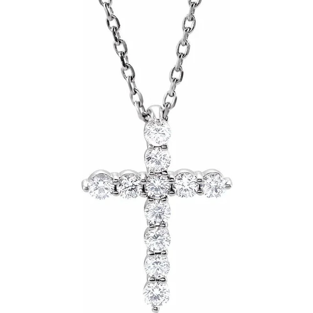 14K White Gold Diamond Cross Pendant Necklace